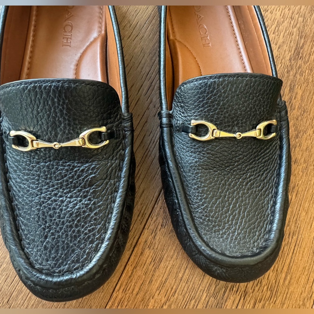Coach Black Leather Loafers with Gold Accent - Picture 5 of 7